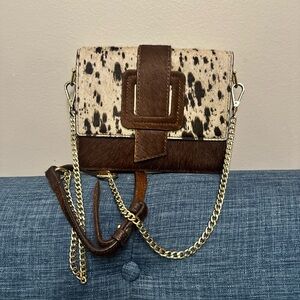 Tmrw Studio Brown And White Cow Print Cowhide‎ Leather Camera Crossbody Handbag